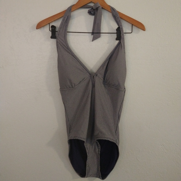 NWT DRAPER JAMES Navy Gingham Keyhole Swimsuit - Picture 6 of 9
